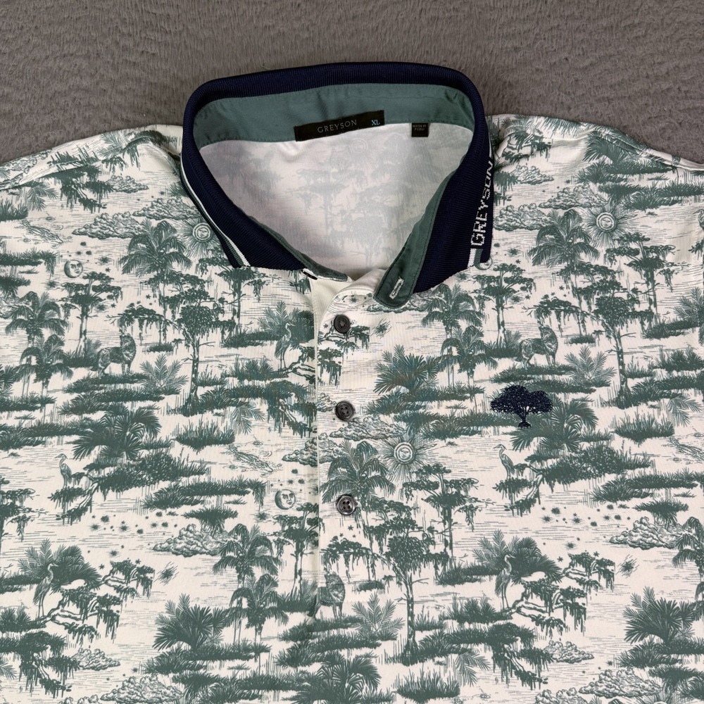 Greyson Mystic Marsh Toile Golf Polo Shirt Mens XL Green All Over Print
